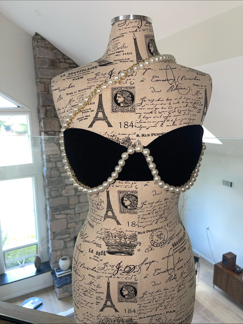 Pearl-Trim Black Strapless Bra Top - Unbranded